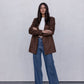 Yanni Oversized Blazer - Chocolate Brown Suede Look