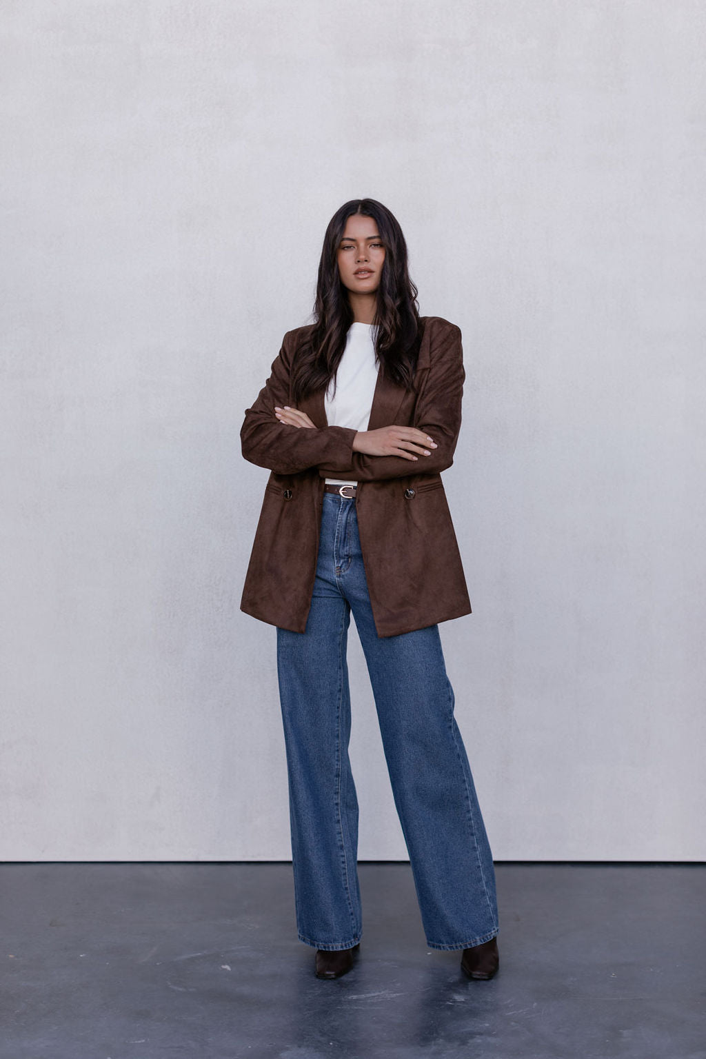 Yanni Oversized Blazer - Chocolate Brown Suede Look