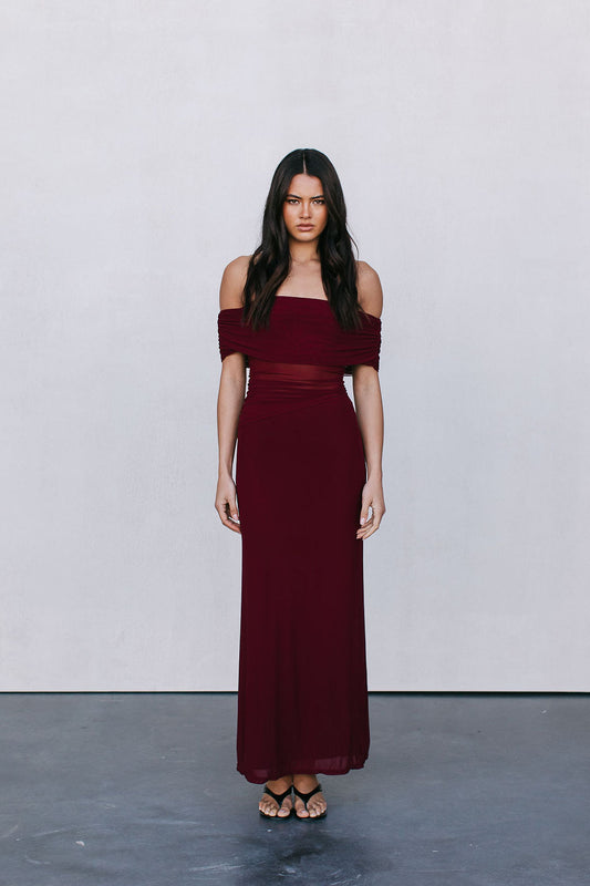Fiora Maxi Dress - Burgundy Mesh
