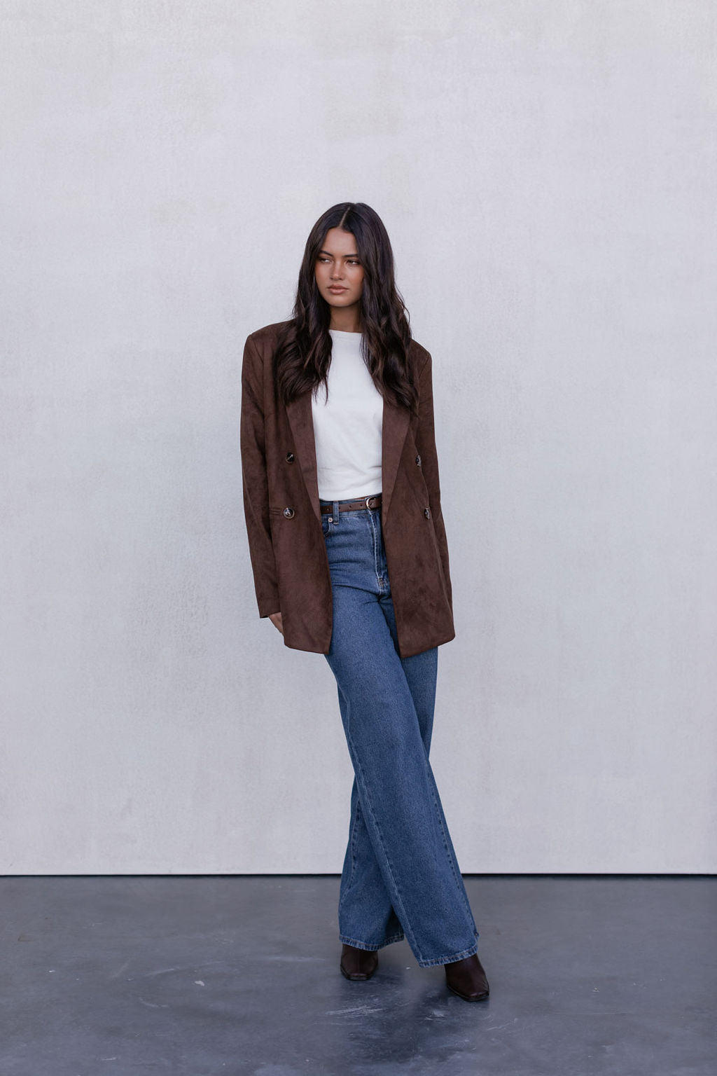 Yanni Oversized Blazer - Chocolate Brown Suede Look