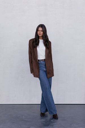 Yanni Oversized Blazer - Chocolate Brown Suede Look