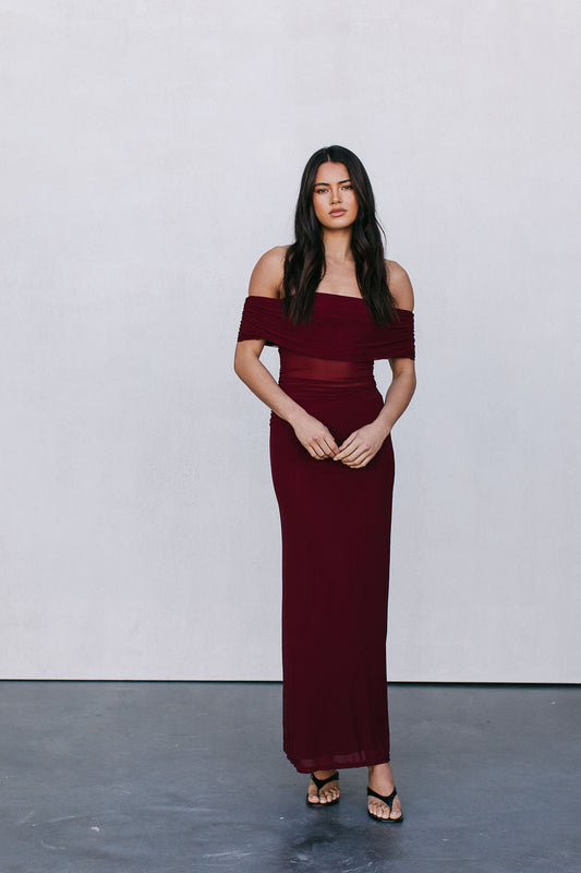 Fiora Maxi Dress - Burgundy Mesh