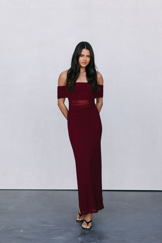 Fiora Maxi Dress - Burgundy Mesh