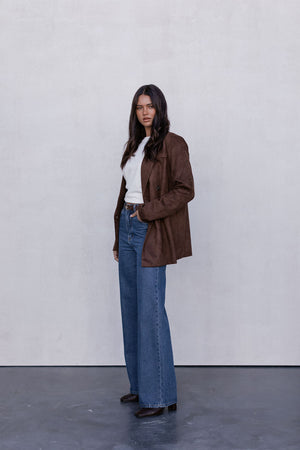 Yanni Oversized Blazer - Chocolate Brown Suede Look