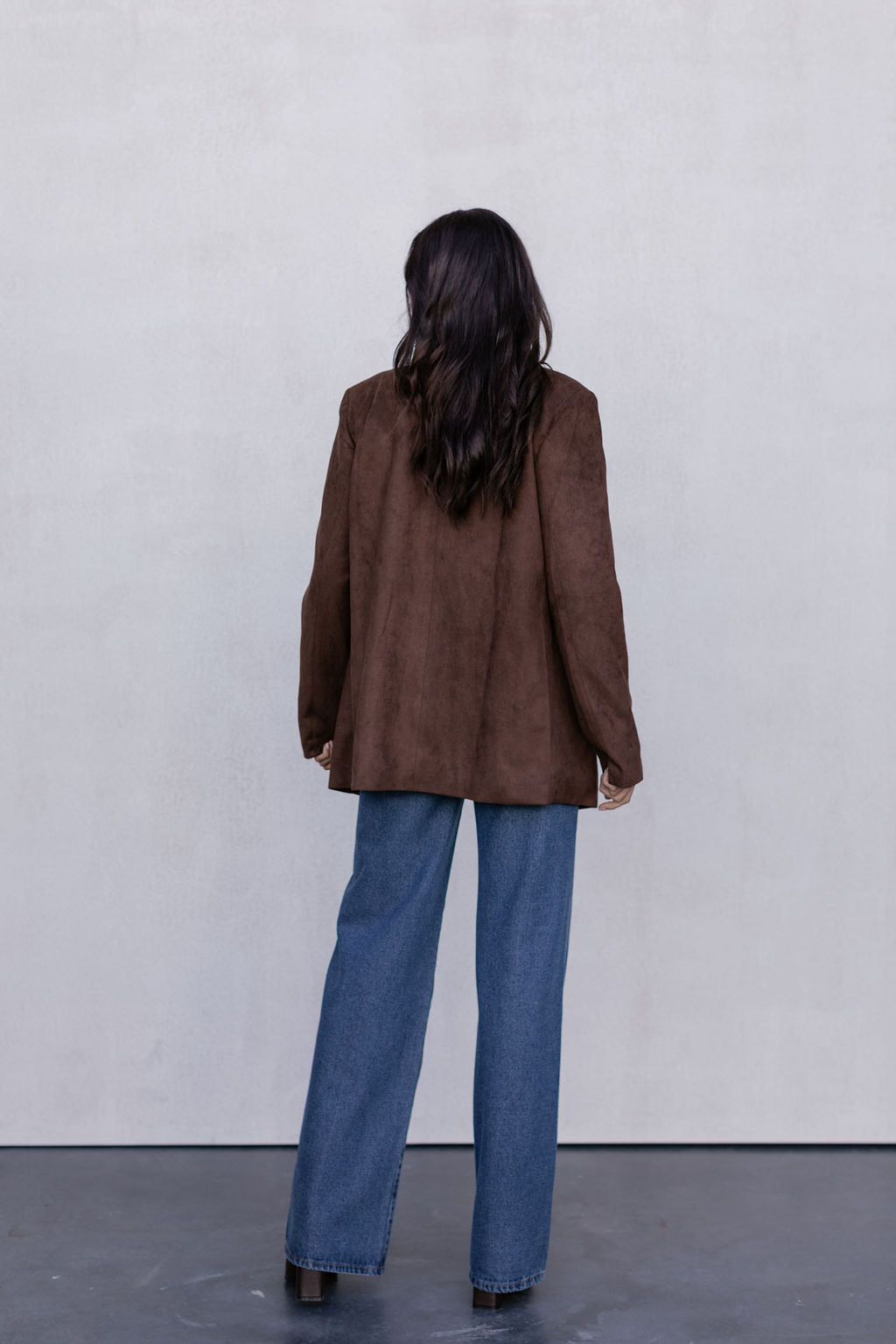 Yanni Oversized Blazer - Chocolate Brown Suede Look