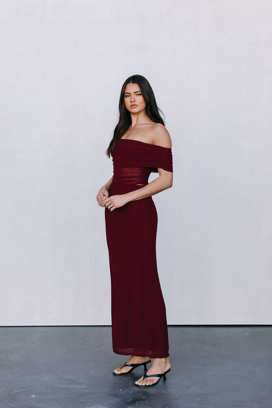 Fiora Maxi Dress - Burgundy Mesh