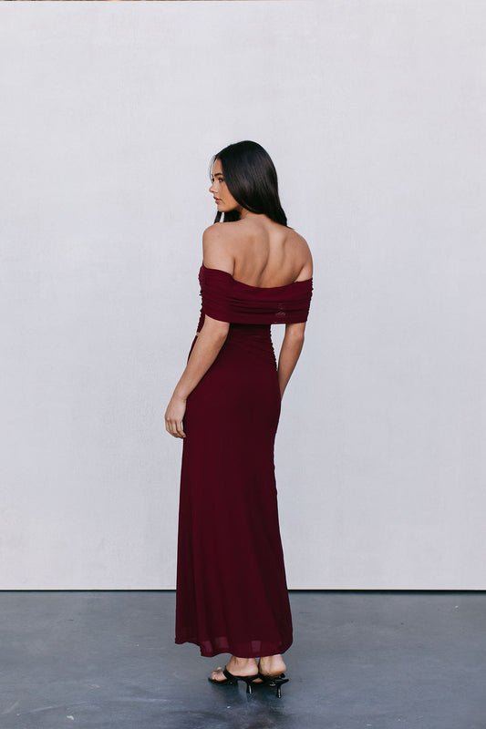 Fiora Maxi Dress - Burgundy Mesh