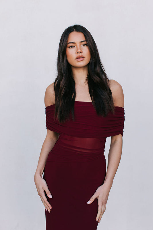 Fiora Maxi Dress - Burgundy Mesh