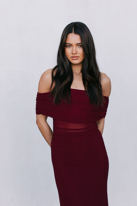 Fiora Maxi Dress - Burgundy Mesh