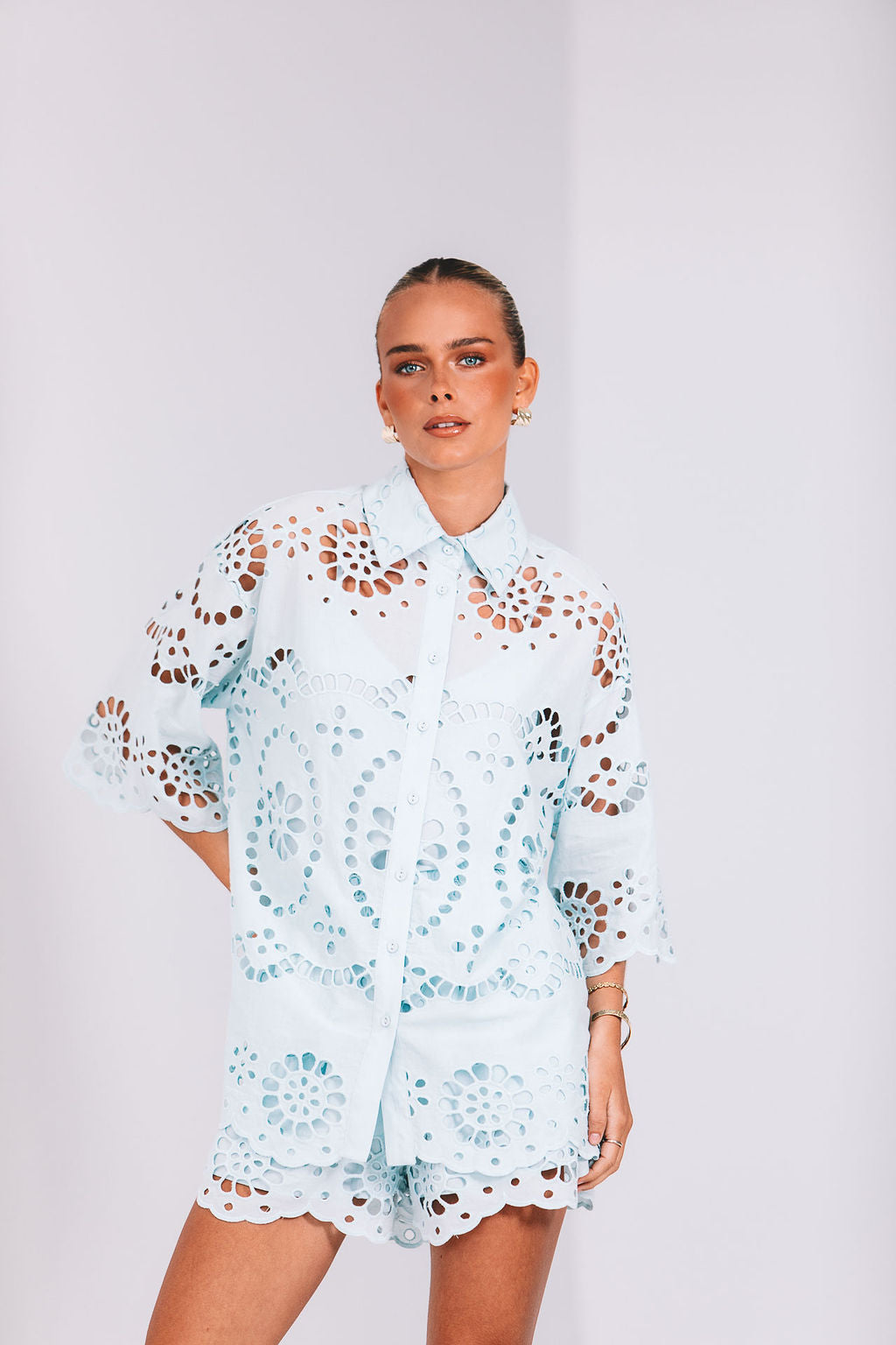 Immy Shirt - Powder Blue Sicily Lace