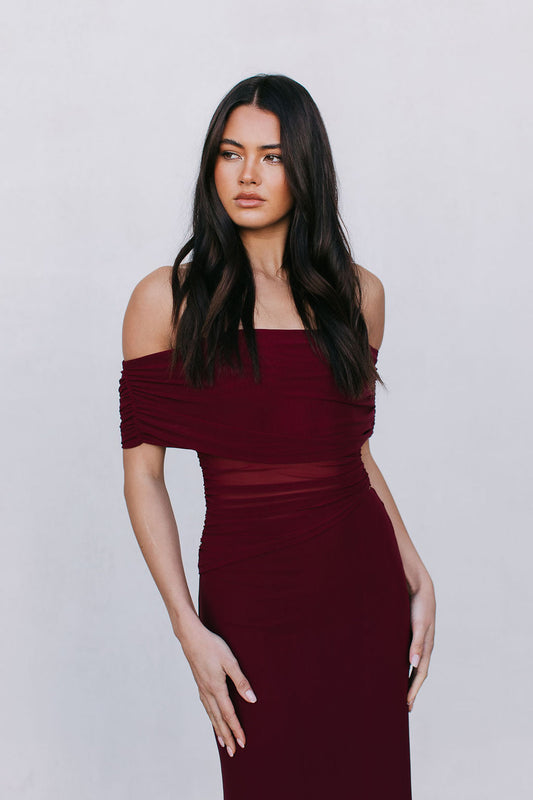 Fiora Maxi Dress - Burgundy Mesh