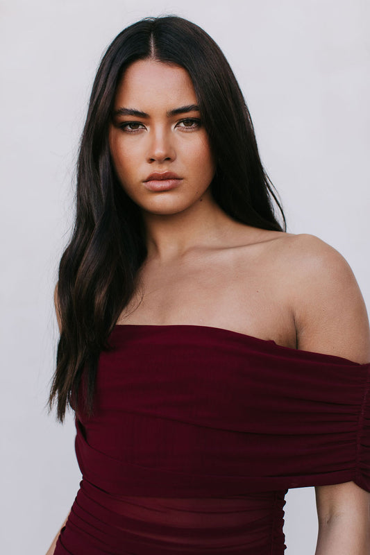 Fiora Maxi Dress - Burgundy Mesh