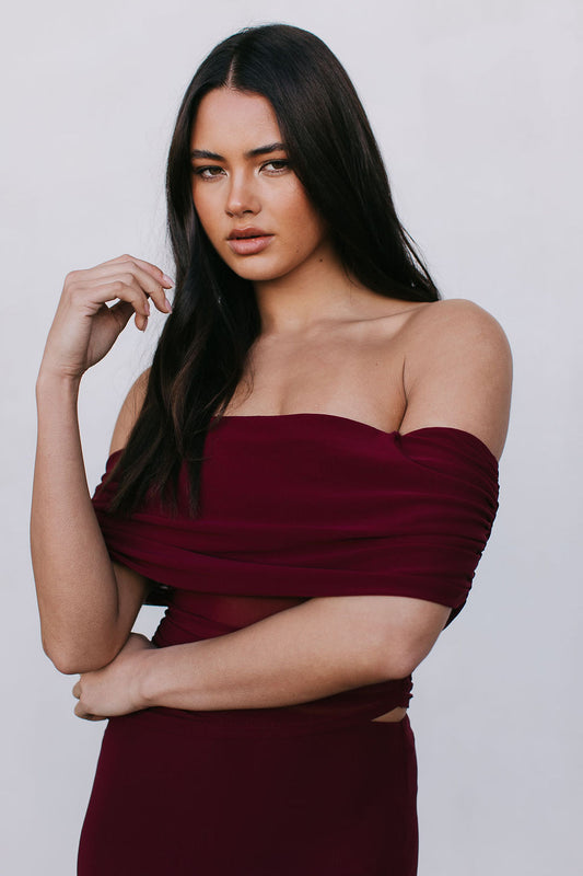 Fiora Maxi Dress - Burgundy Mesh