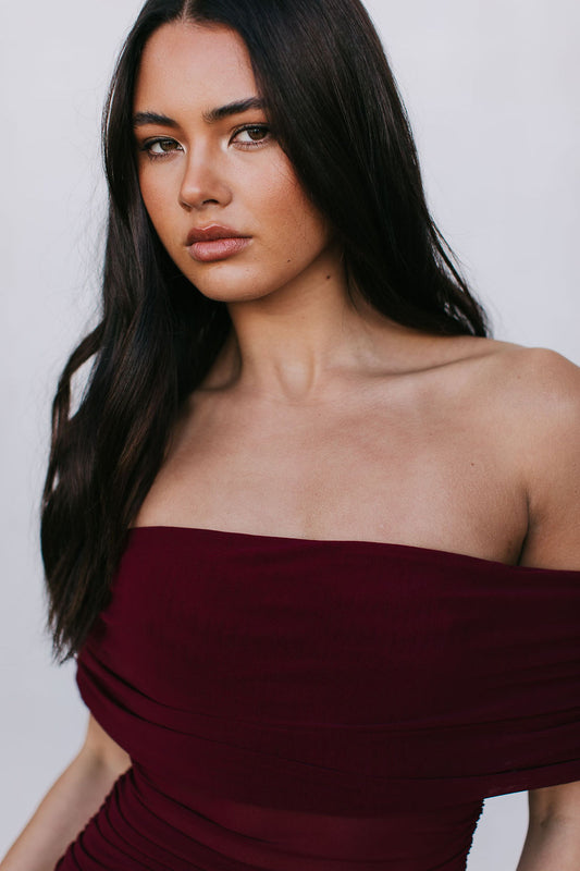 Fiora Maxi Dress - Burgundy Mesh