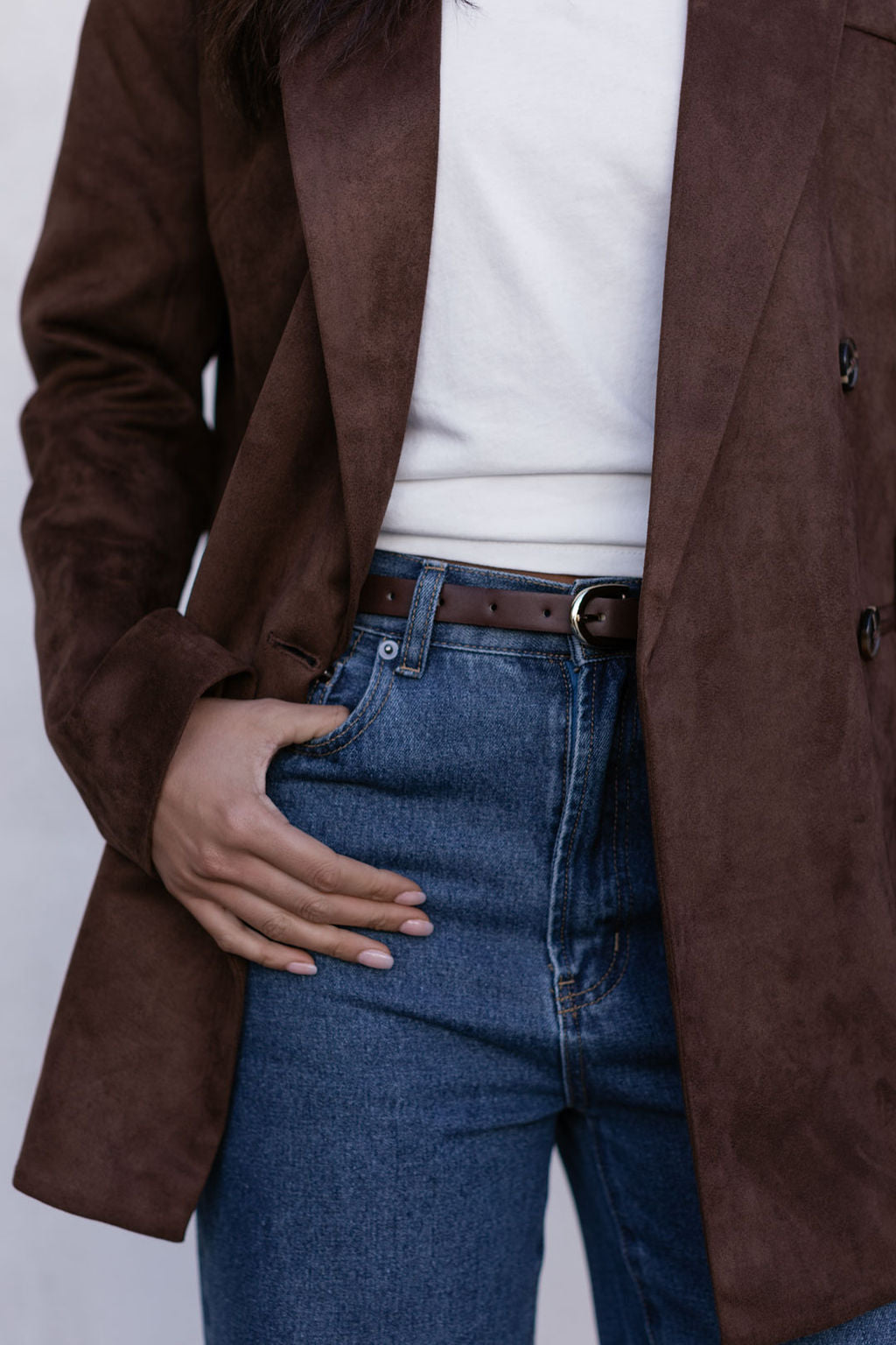Yanni Oversized Blazer - Chocolate Brown Suede Look