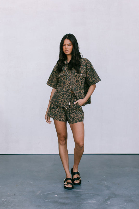 Brittanie Set - Dark Leopard Print Denim