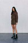 Gracelyn Bomber Jacket - Chocolate Brown Suede Look