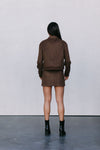 Gracelyn Bomber Jacket - Chocolate Brown Suede Look