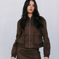 Gracelyn Bomber Jacket - Chocolate Brown Suede Look