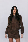 Gracelyn Bomber Jacket - Chocolate Brown Suede Look