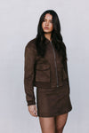 Gracelyn Bomber Jacket - Chocolate Brown Suede Look