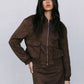 Gracelyn Bomber Jacket - Chocolate Brown Suede Look