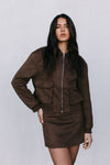 Gracelyn Bomber Jacket - Chocolate Brown Suede Look