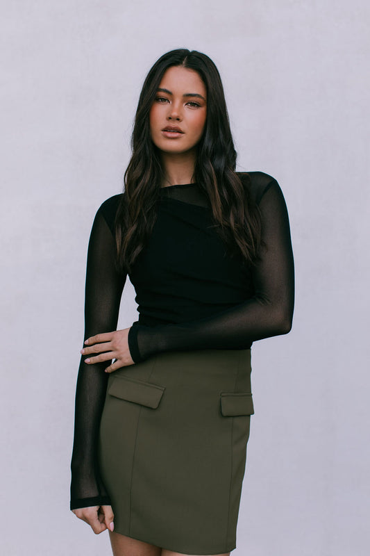 Quena Long-sleeve Top - Black Mesh