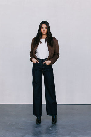 Gracelyn Bomber Jacket - Chocolate Brown Suede Look