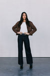 Gracelyn Bomber Jacket - Chocolate Brown Suede Look