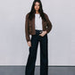 Gracelyn Bomber Jacket - Chocolate Brown Suede Look