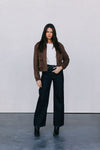 Gracelyn Bomber Jacket - Chocolate Brown Suede Look