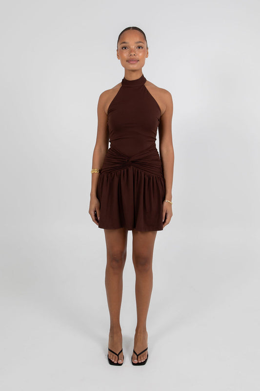 Xena Mini Dress - Chocolate Brown