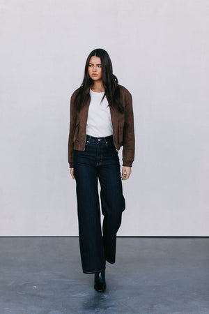 Gracelyn Bomber Jacket - Chocolate Brown Suede Look