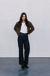 Gracelyn Bomber Jacket - Chocolate Brown Suede Look