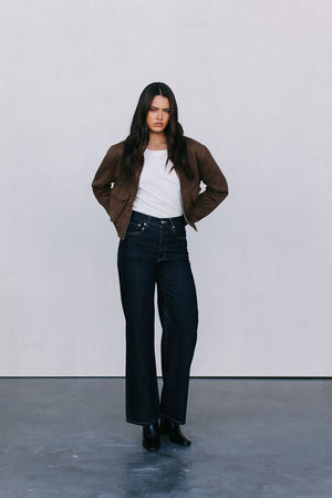 Gracelyn Bomber Jacket - Chocolate Brown Suede Look