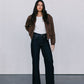 Gracelyn Bomber Jacket - Chocolate Brown Suede Look