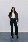 Gracelyn Bomber Jacket - Chocolate Brown Suede Look