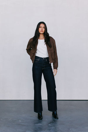 Gracelyn Bomber Jacket - Chocolate Brown Suede Look