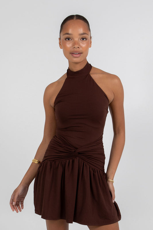 Xena Mini Dress - Chocolate Brown