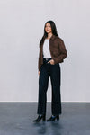 Gracelyn Bomber Jacket - Chocolate Brown Suede Look