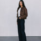 Gracelyn Bomber Jacket - Chocolate Brown Suede Look