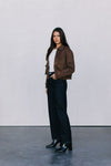 Gracelyn Bomber Jacket - Chocolate Brown Suede Look