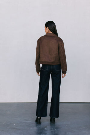 Gracelyn Bomber Jacket - Chocolate Brown Suede Look