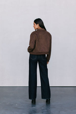 Gracelyn Bomber Jacket - Chocolate Brown Suede Look