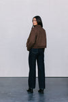 Gracelyn Bomber Jacket - Chocolate Brown Suede Look