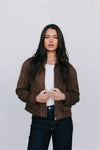 Gracelyn Bomber Jacket - Chocolate Brown Suede Look