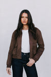 Gracelyn Bomber Jacket - Chocolate Brown Suede Look