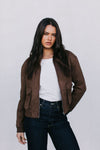 Gracelyn Bomber Jacket - Chocolate Brown Suede Look