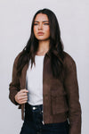 Gracelyn Bomber Jacket - Chocolate Brown Suede Look
